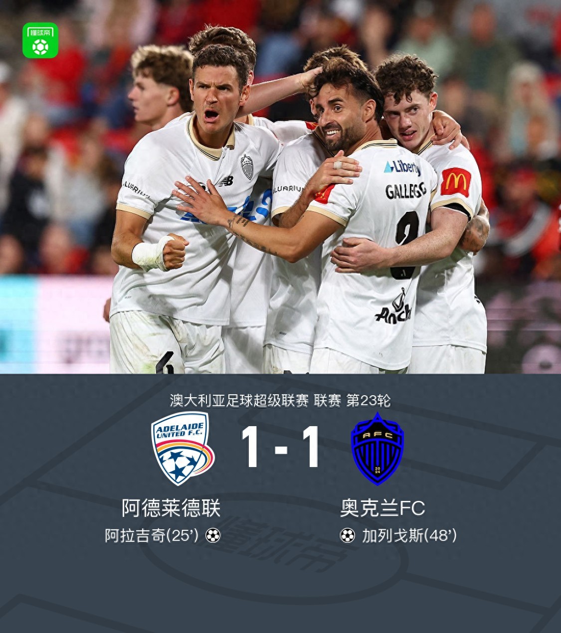周六001 澳超 半决赛首回合 奥克兰FC VS 阿德莱德联（14:00）